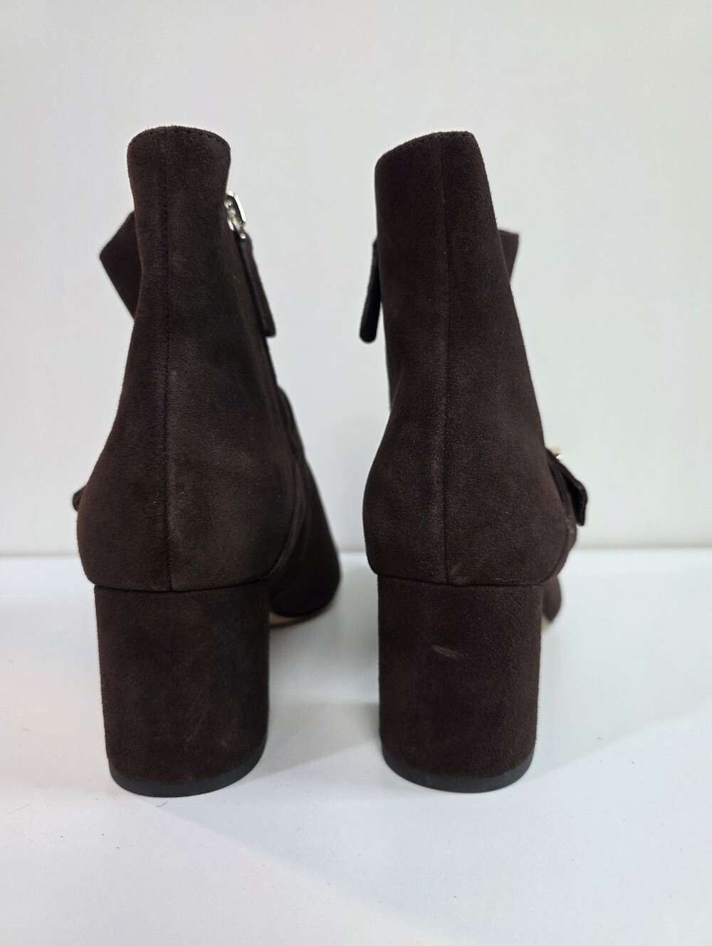 Kate Spade Flower Dark Brown Suede Ankle Boots with Block Heel, Size 9.5 - Picture 6 of 6